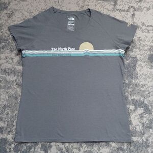 The North Face Gray Tee with Sun and Stripe Design
